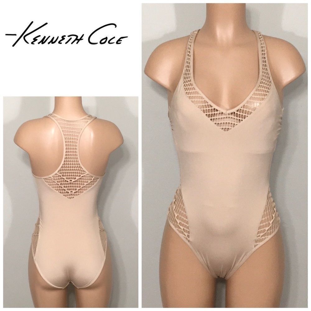 Kenneth Cole nude crochet swimsuit.